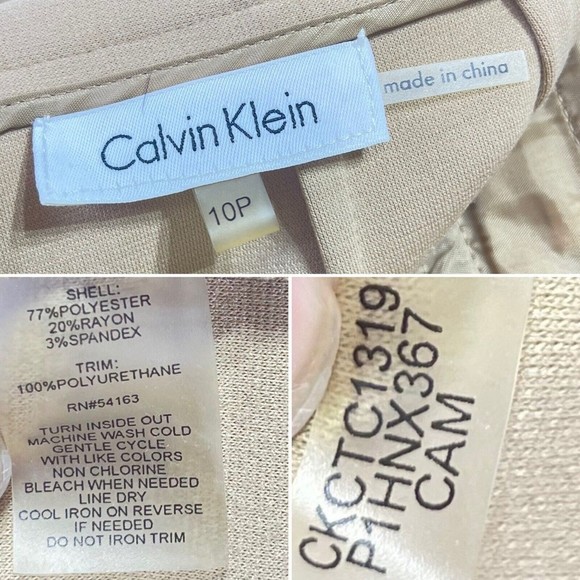 Calvin Klein Beige Skit Sz 10P Gold Zipper Accent Stretch Straight Pencil Skirt - Picture 9 of 12